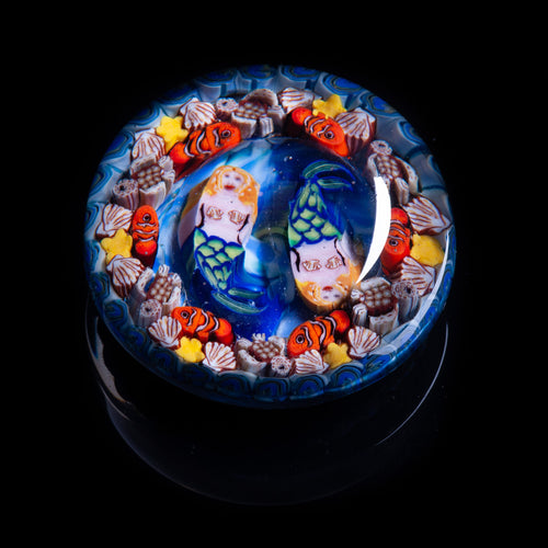Artisan flameworked Lampwork glass Mermaids Ocean Millefiori Paperweight