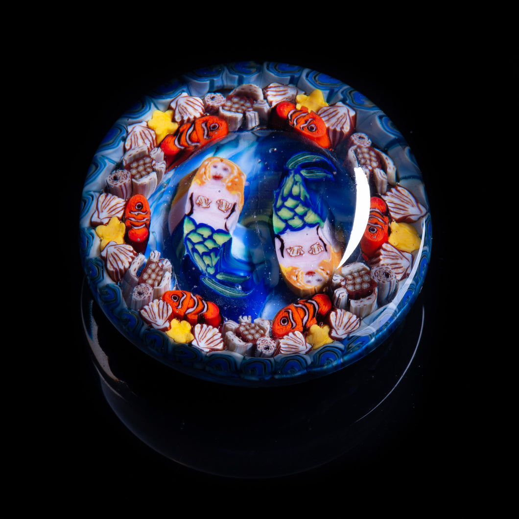Artisan flameworked Lampwork glass Mermaids Ocean Millefiori Paperweight