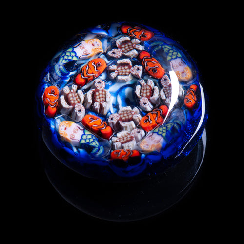 Artisan flameworked Lampwork glass Mermaids, clown fish and Turtles Ocean Millefiori Paperweight